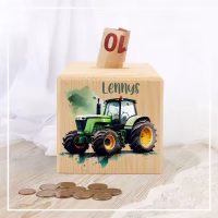 tirelire en bois tracteur vert