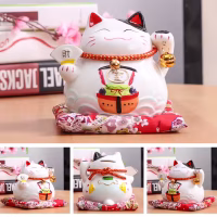 Tirelire chat chinois blanche porte bonheur