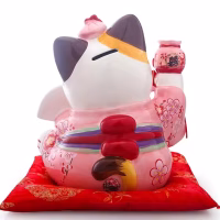 Tirelire chat japonais rose