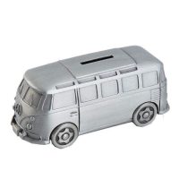 Tirelire Van Peace and Love en métal argenté