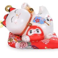 tirelire chat japonais daruma rouge