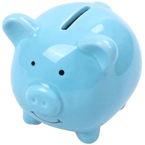 vision de face de la tirelire cochon bleu